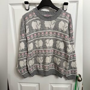 Vintage Adele Women Medium 80s Sweater Sheep Tulips Flowers Fairy Kei Kawaii